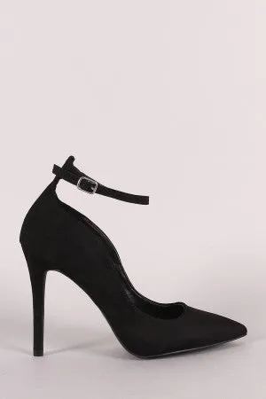 Qupid Vegan Suede Ankle Strap Pointy Toe Pump
