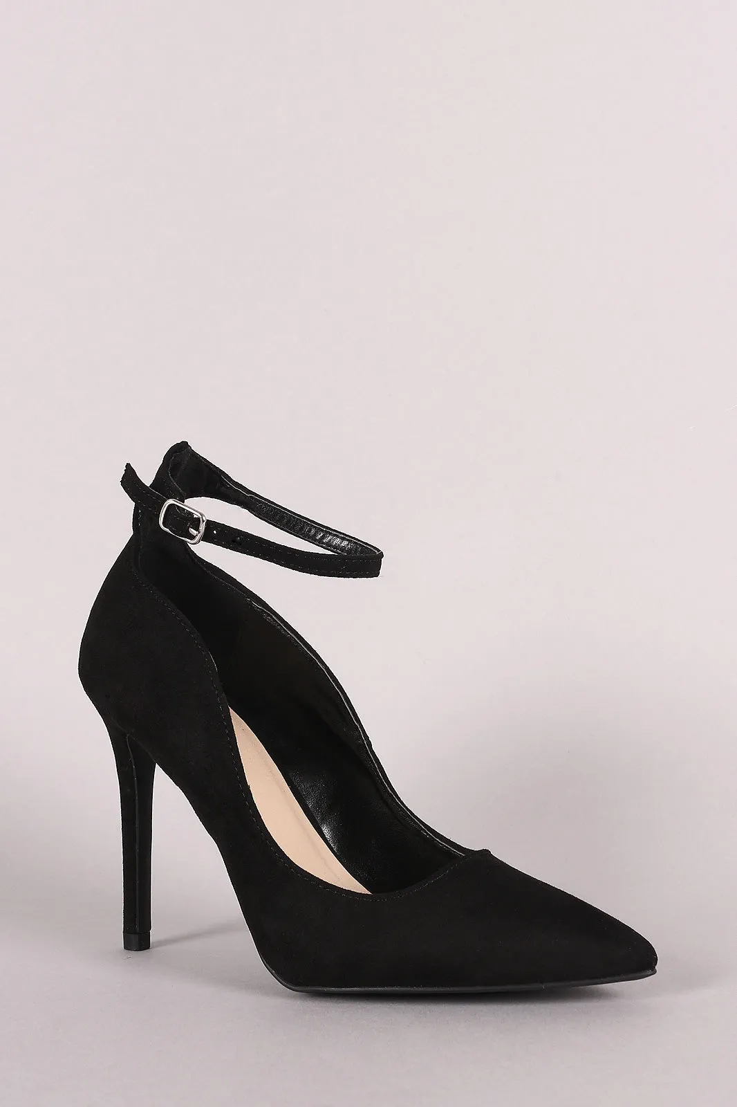 Qupid Vegan Suede Ankle Strap Pointy Toe Pump