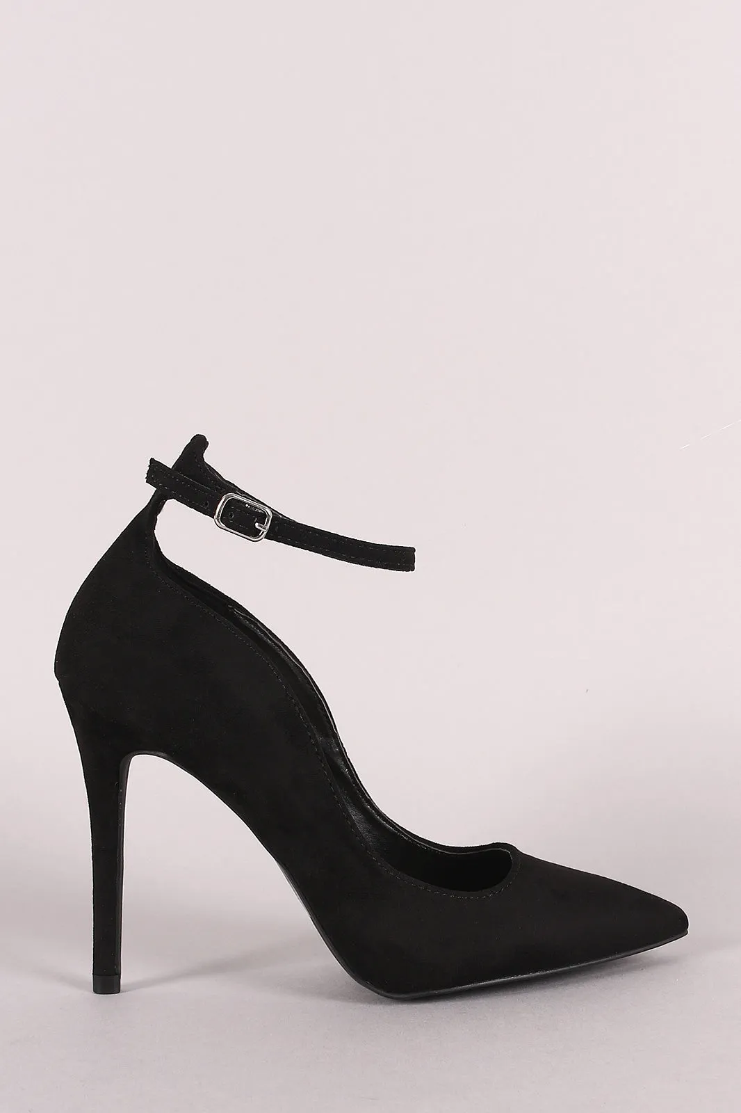 Qupid Vegan Suede Ankle Strap Pointy Toe Pump