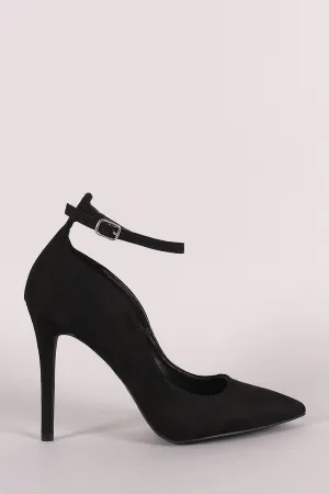 Qupid Vegan Suede Ankle Strap Pointy Toe Pump