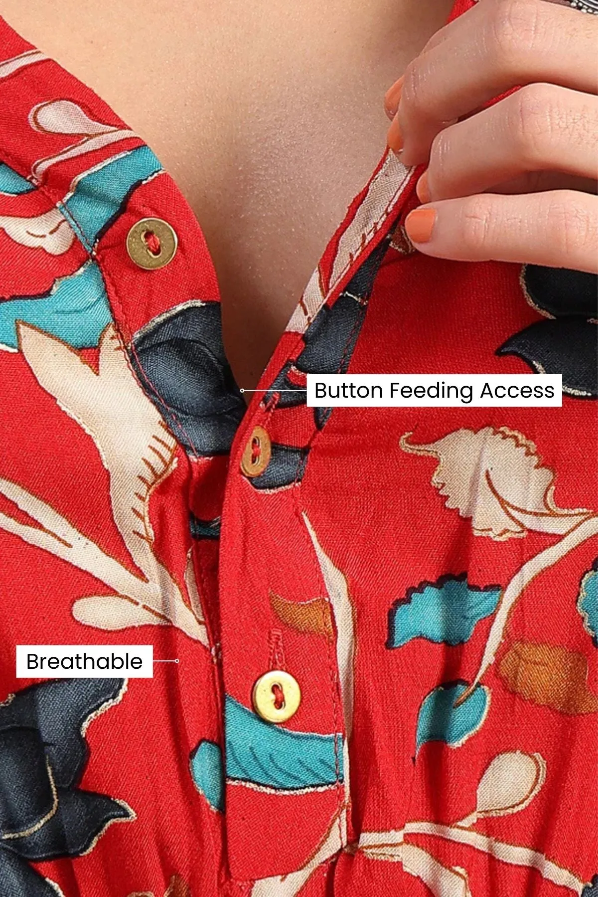 Red Scarlet Blossom Zipless Feeding Maternity Kaftan