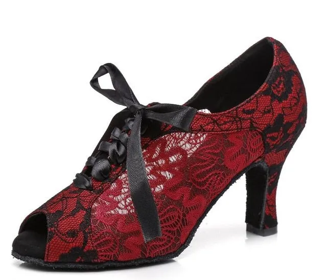Red/Black Lace Ballroom Dance Shoes Womens Shoes