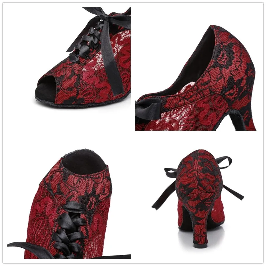 Red/Black Lace Ballroom Dance Shoes Womens Shoes
