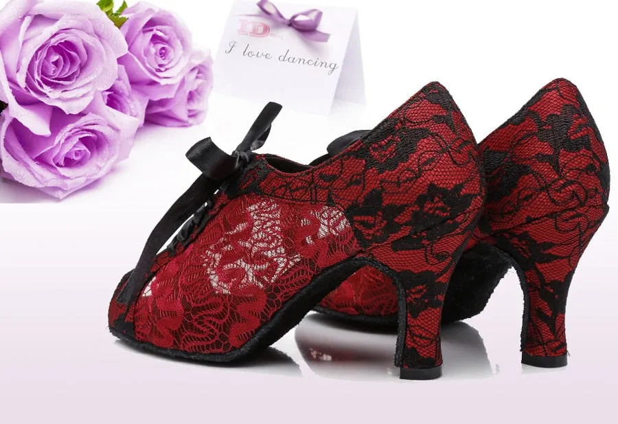 Red/Black Lace Ballroom Dance Shoes Womens Shoes