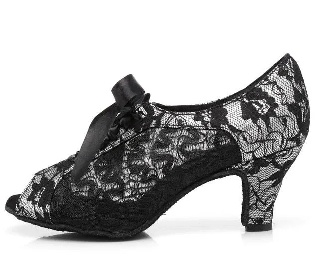 Red/Black Lace Ballroom Dance Shoes Womens Shoes