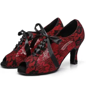 Red/Black Lace Ballroom Dance Shoes Womens Shoes