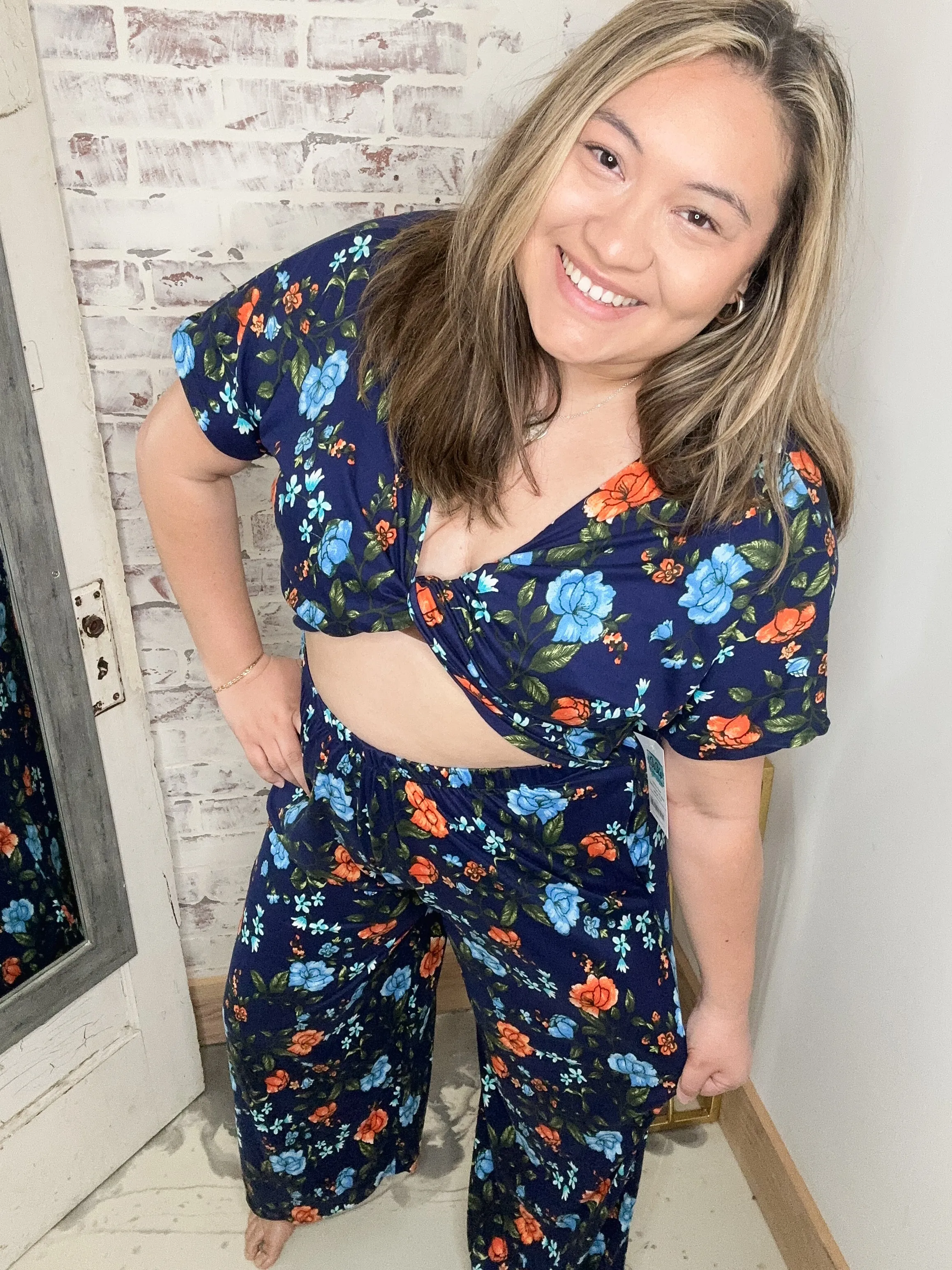 Reversible Twist Top Jumpsuit in Navy Floral