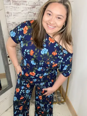 Reversible Twist Top Jumpsuit in Navy Floral