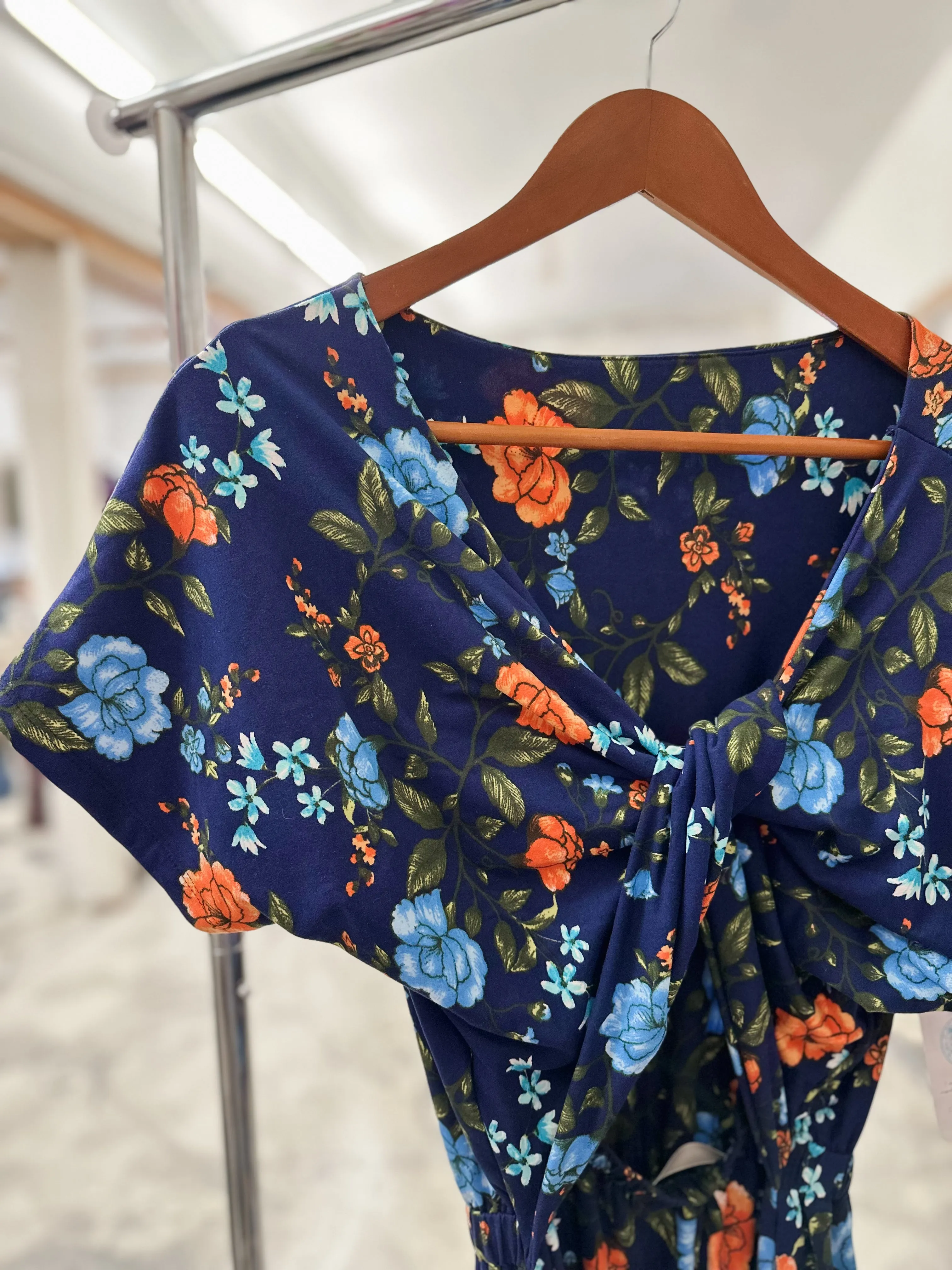 Reversible Twist Top Jumpsuit in Navy Floral
