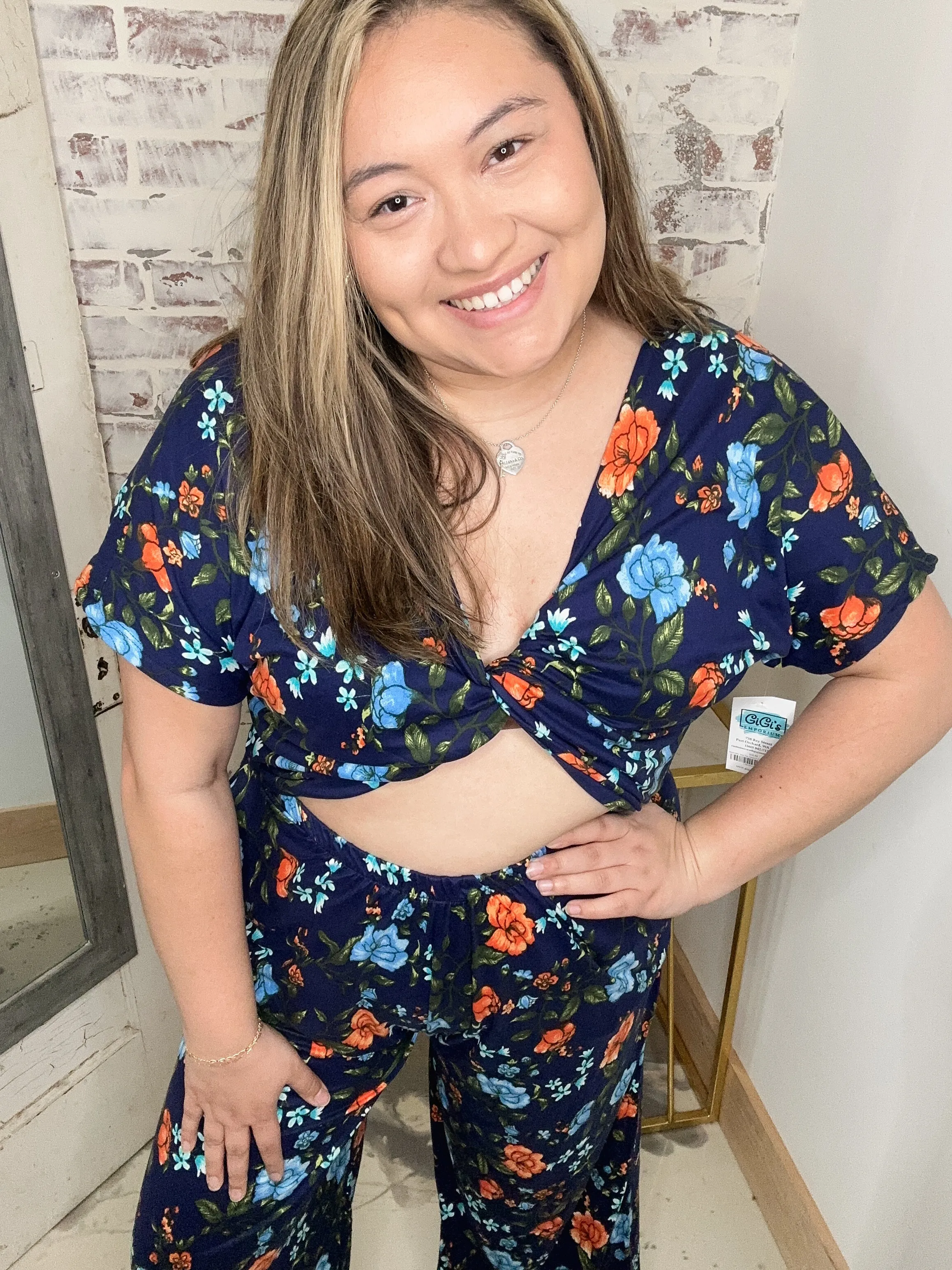 Reversible Twist Top Jumpsuit in Navy Floral
