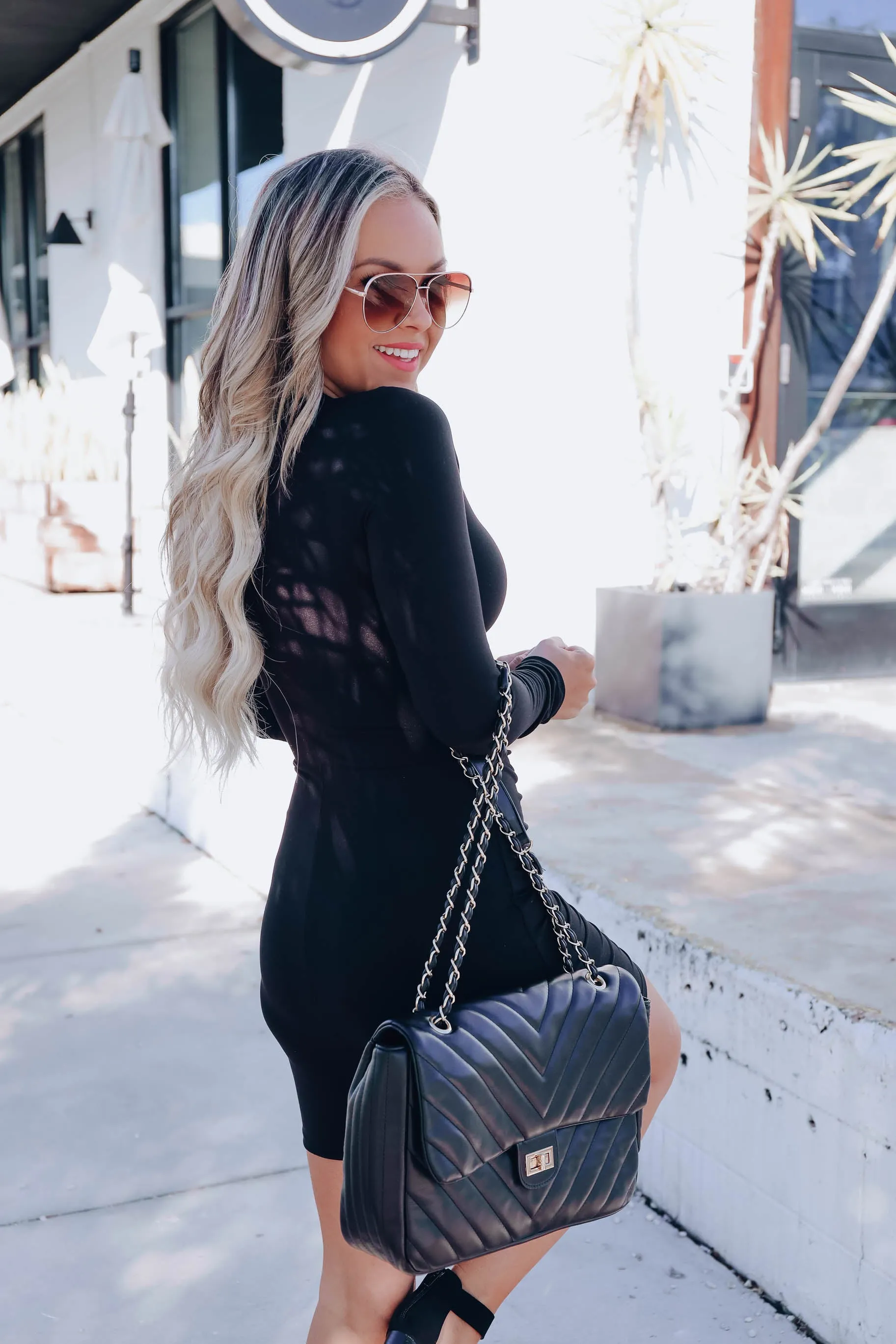 Reyna Ruched Body Con Dress - Black