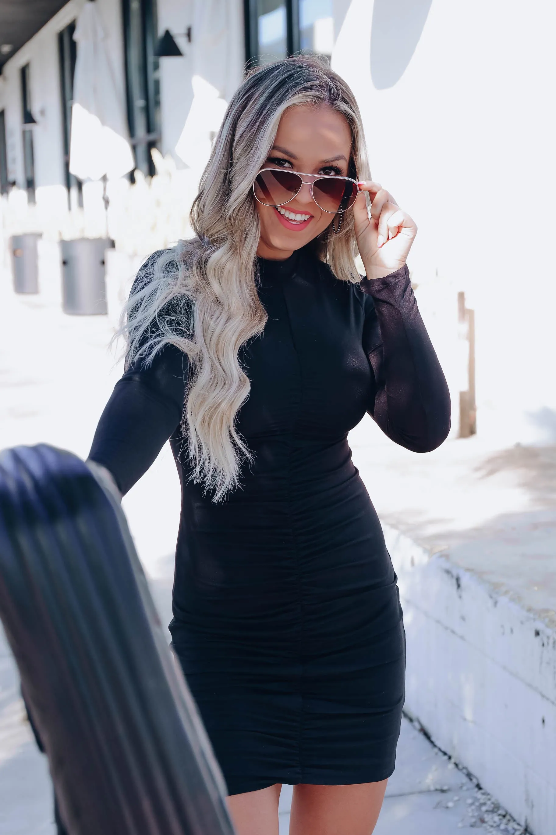 Reyna Ruched Body Con Dress - Black