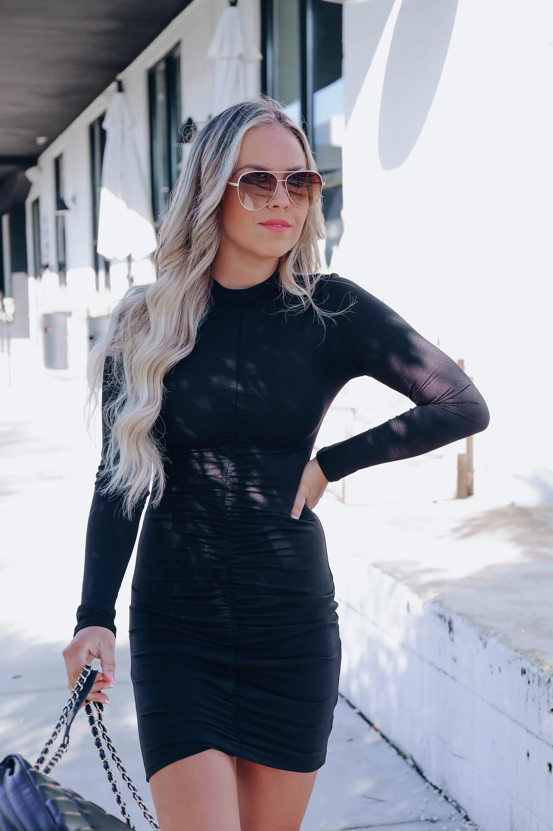 Reyna Ruched Body Con Dress - Black