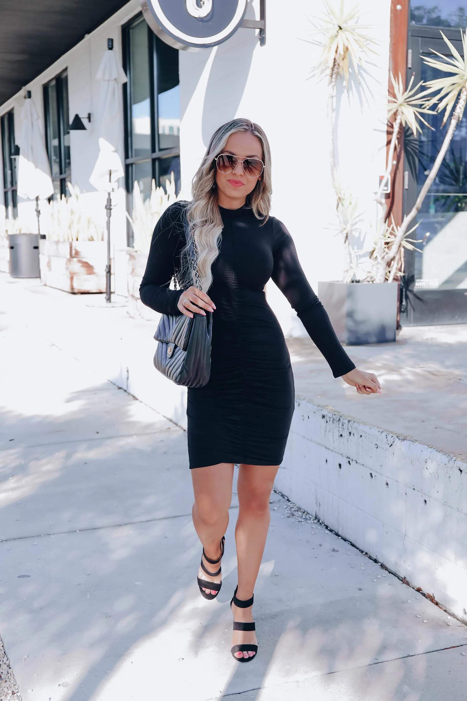 Reyna Ruched Body Con Dress - Black