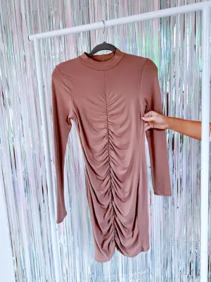 Reyna Ruched Body Con Dress - Brown