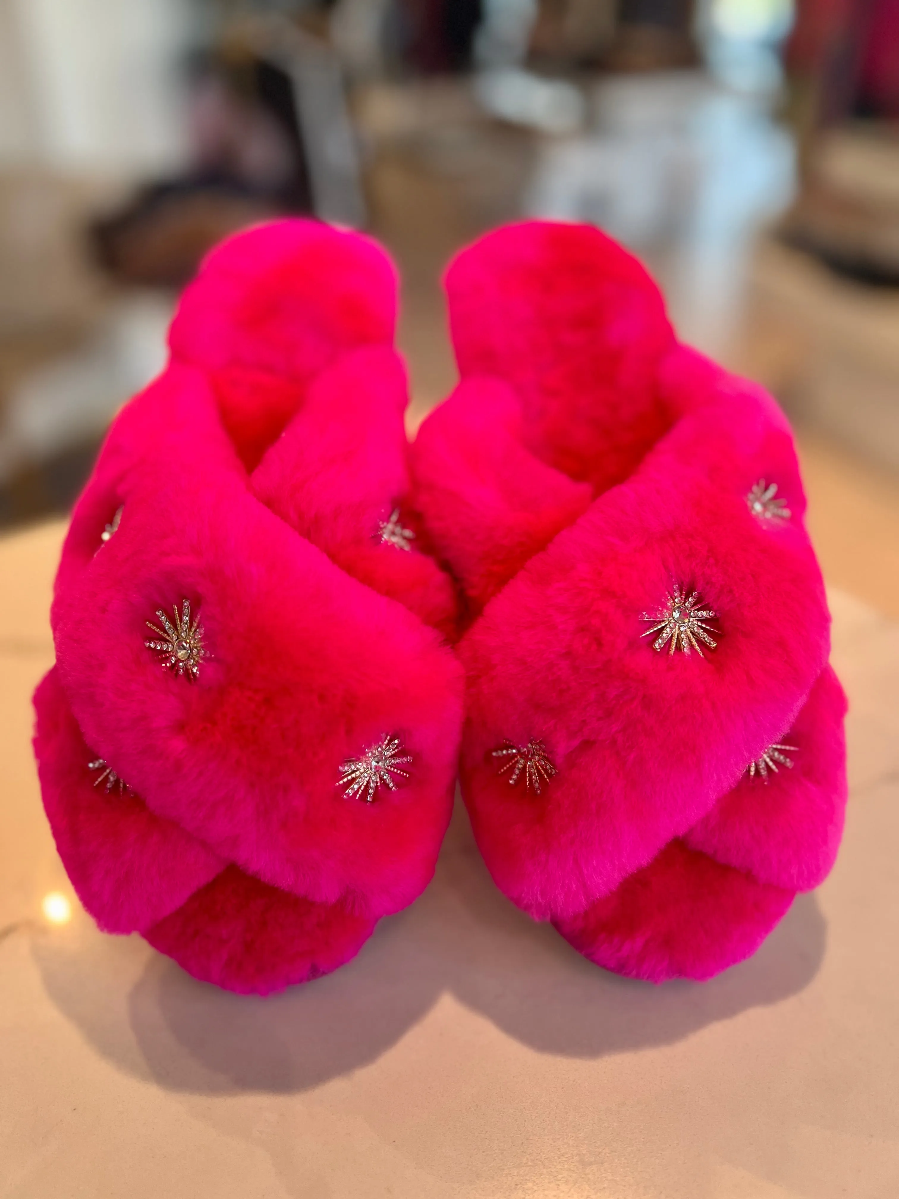 Rhinestone Slippers - Hot Pink