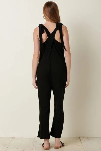 Rib Knit V-Neck Cross Back Jumpsuit for Women