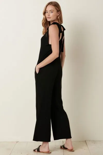 Rib Knit V-Neck Cross Back Jumpsuit for Women