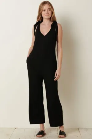Rib Knit V-Neck Cross Back Jumpsuit for Women