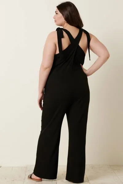 Rib Knit V-Neck Cross Back Jumpsuit for Women