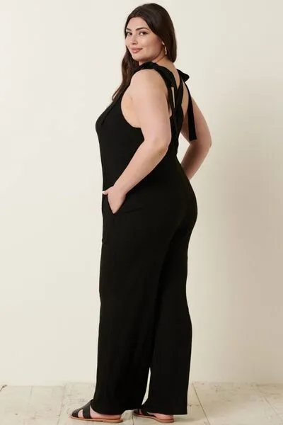Rib Knit V-Neck Cross Back Jumpsuit for Women