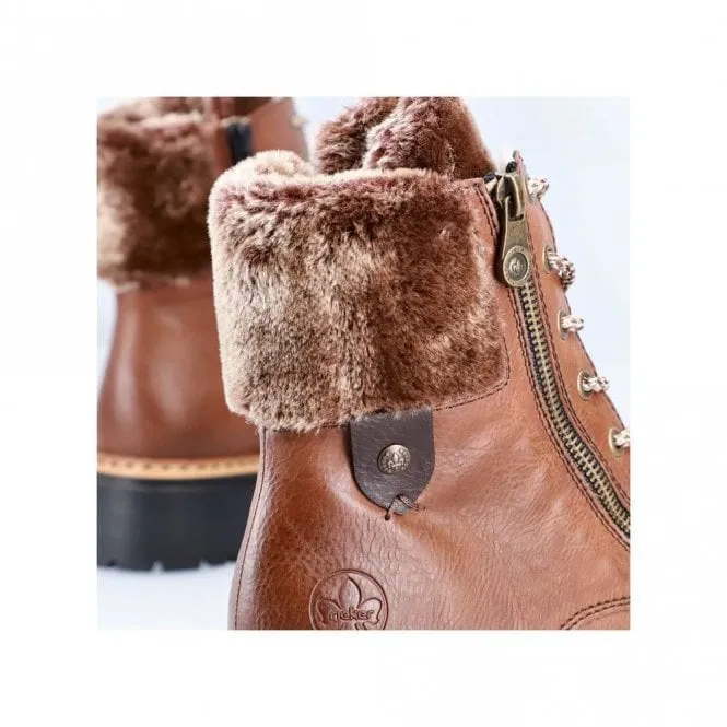 Rieker 72608-24 Ladies Warm lined Lade Up  Ankle Boot Brown/Muskat