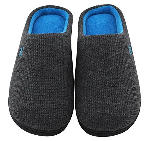 RockDove Men's Two-Tone Memory Foam House Slippers Waffle Texture Warm Indoor Slip On Clogs for Home & Lounging (13-14 D(M) US, Dark Gray)