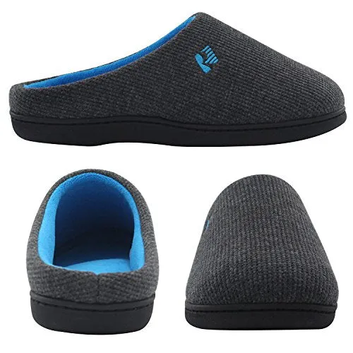 RockDove Men's Two-Tone Memory Foam House Slippers Waffle Texture Warm Indoor Slip On Clogs for Home & Lounging (13-14 D(M) US, Dark Gray)