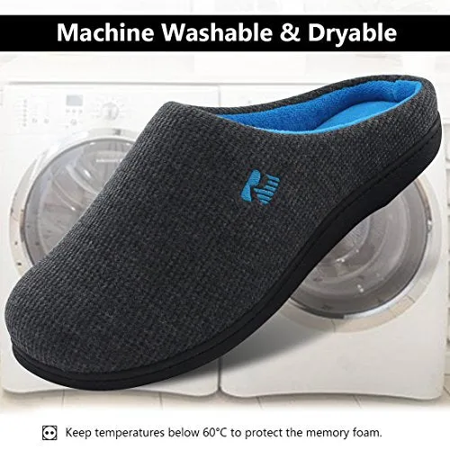 RockDove Men's Two-Tone Memory Foam House Slippers Waffle Texture Warm Indoor Slip On Clogs for Home & Lounging (13-14 D(M) US, Dark Gray)