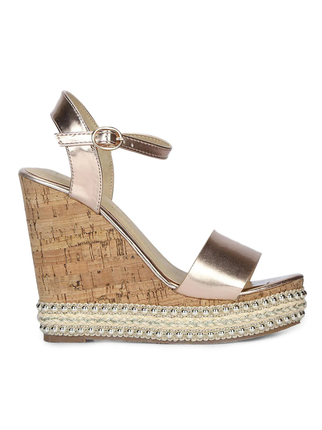 Rosegold Ankle Strap Wedges