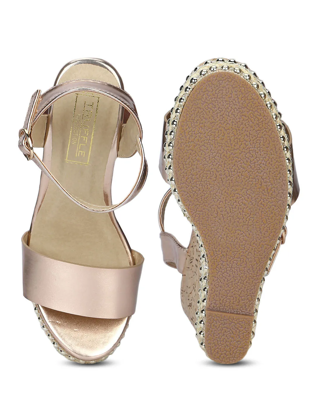 Rosegold Ankle Strap Wedges