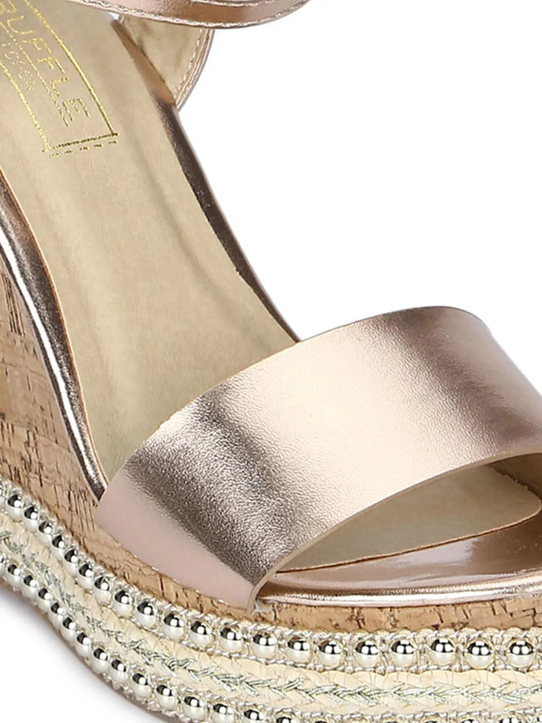Rosegold Ankle Strap Wedges