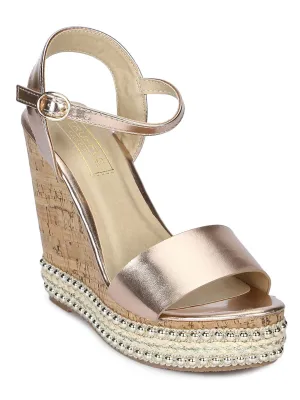 Rosegold Ankle Strap Wedges