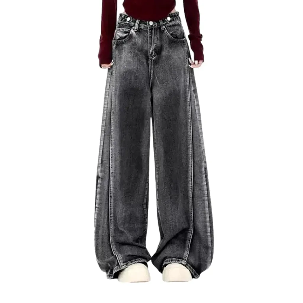 Sanded boho style baggy-leg women's jeans