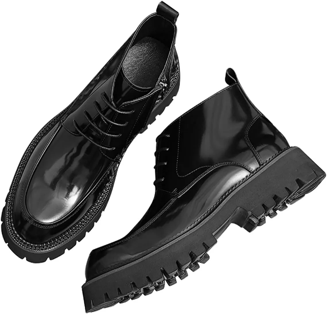 Santimon Men Oxfords Boots Formal Dress Genuine Leather Wingtip Brogues Zipper Ankle Boots Fashion Prom Wedding Business Casual Thick Sole Chelsea Boots for Men