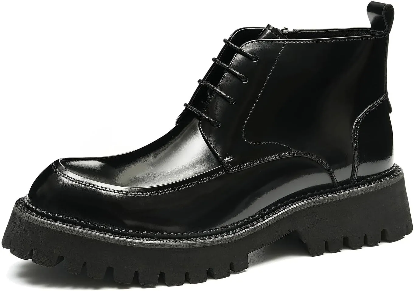 Santimon Men Oxfords Boots Formal Dress Genuine Leather Wingtip Brogues Zipper Ankle Boots Fashion Prom Wedding Business Casual Thick Sole Chelsea Boots for Men