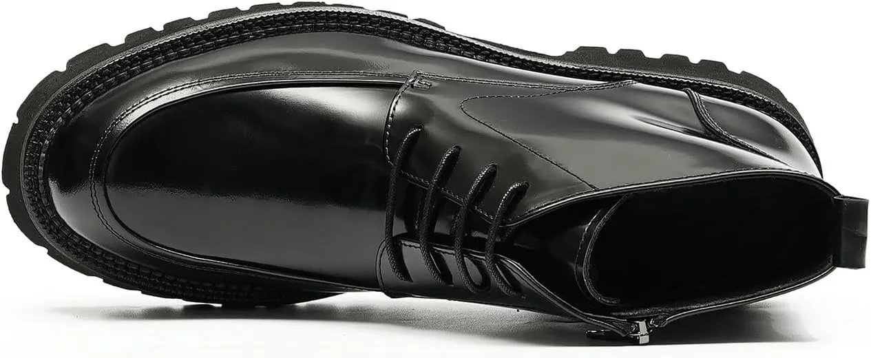 Santimon Men Oxfords Boots Formal Dress Genuine Leather Wingtip Brogues Zipper Ankle Boots Fashion Prom Wedding Business Casual Thick Sole Chelsea Boots for Men