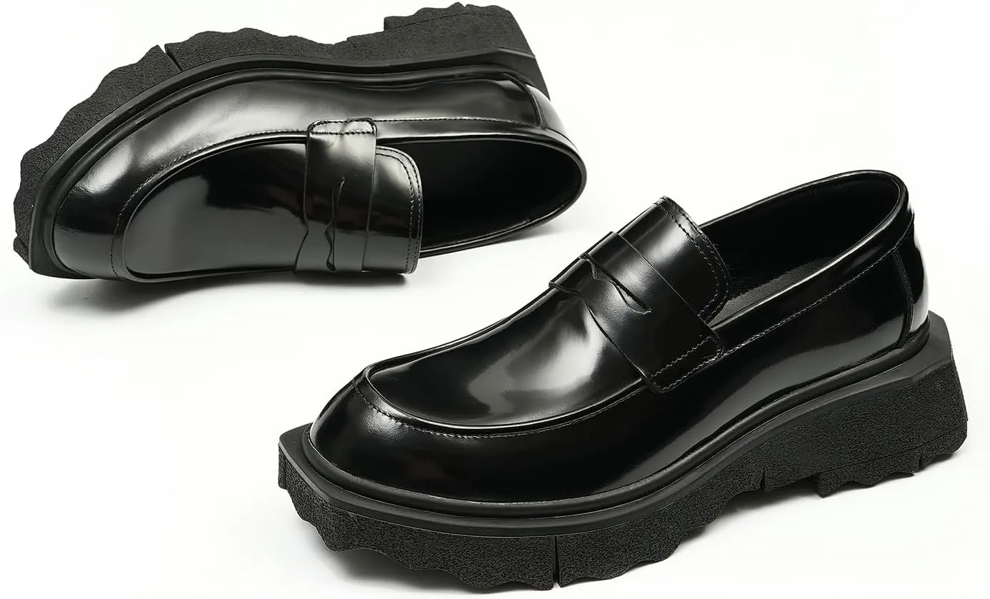 Santimon Mens Loafers Slip On Formal Dress Patent Leathe Penny Loafers Fashion Prom Wedding Business Casual Mocasines Thick Sole Walking Shoes for Men