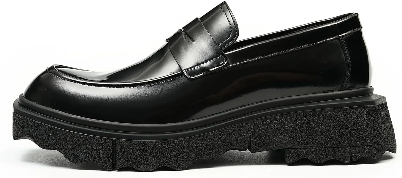 Santimon Mens Loafers Slip On Formal Dress Patent Leathe Penny Loafers Fashion Prom Wedding Business Casual Mocasines Thick Sole Walking Shoes for Men