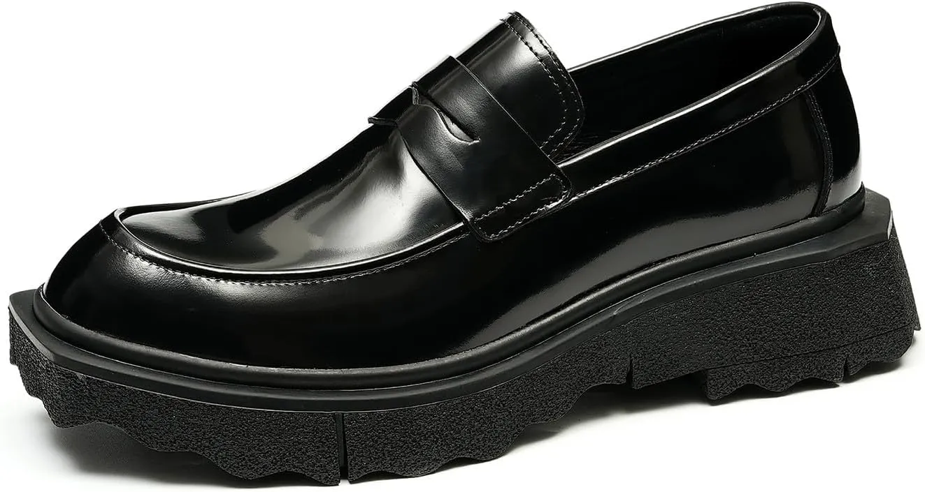 Santimon Mens Loafers Slip On Formal Dress Patent Leathe Penny Loafers Fashion Prom Wedding Business Casual Mocasines Thick Sole Walking Shoes for Men