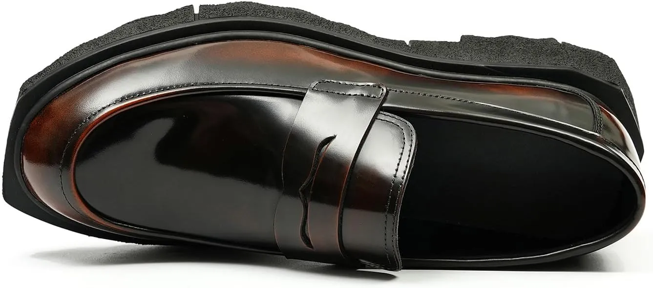 Santimon Mens Loafers Slip On Formal Dress Patent Leathe Penny Loafers Fashion Prom Wedding Business Casual Mocasines Thick Sole Walking Shoes for Men