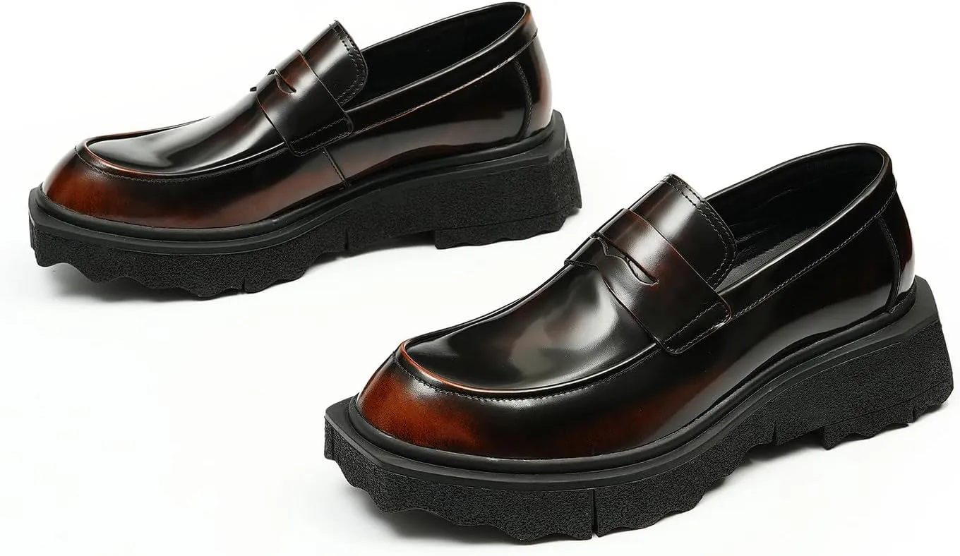 Santimon Mens Loafers Slip On Formal Dress Patent Leathe Penny Loafers Fashion Prom Wedding Business Casual Mocasines Thick Sole Walking Shoes for Men