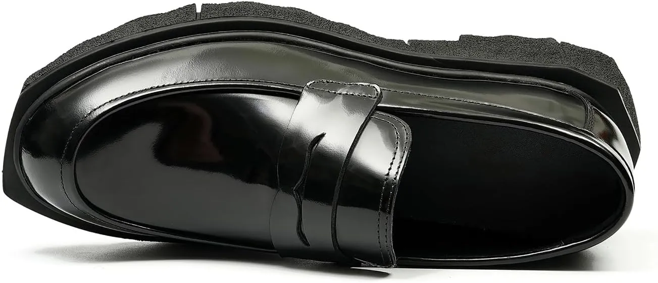 Santimon Mens Loafers Slip On Formal Dress Patent Leathe Penny Loafers Fashion Prom Wedding Business Casual Mocasines Thick Sole Walking Shoes for Men