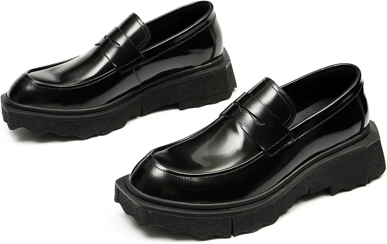 Santimon Mens Loafers Slip On Formal Dress Patent Leathe Penny Loafers Fashion Prom Wedding Business Casual Mocasines Thick Sole Walking Shoes for Men