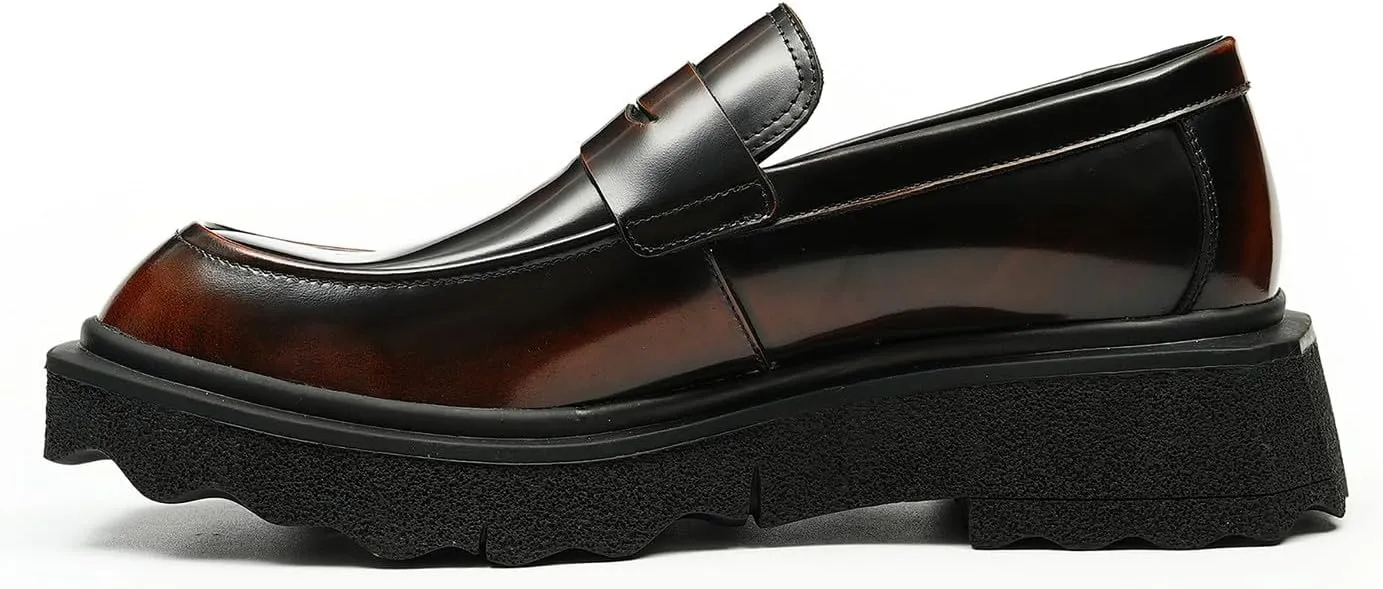 Santimon Mens Loafers Slip On Formal Dress Patent Leathe Penny Loafers Fashion Prom Wedding Business Casual Mocasines Thick Sole Walking Shoes for Men