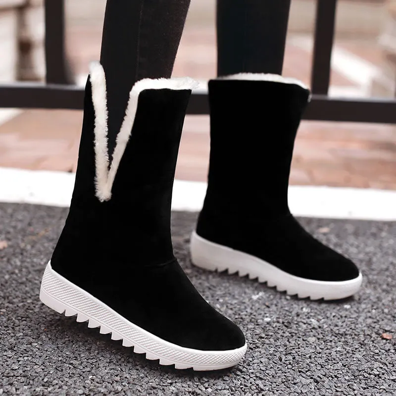 Scrub Pure color Bow Tie Slope Heel Round Toe Short Snow Boots