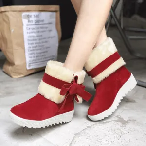 Scrub Pure color Bow Tie Slope Heel Round Toe Short Snow Boots