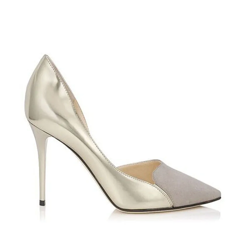 Simple Leather Suede Patchwork Point Toe Pumps