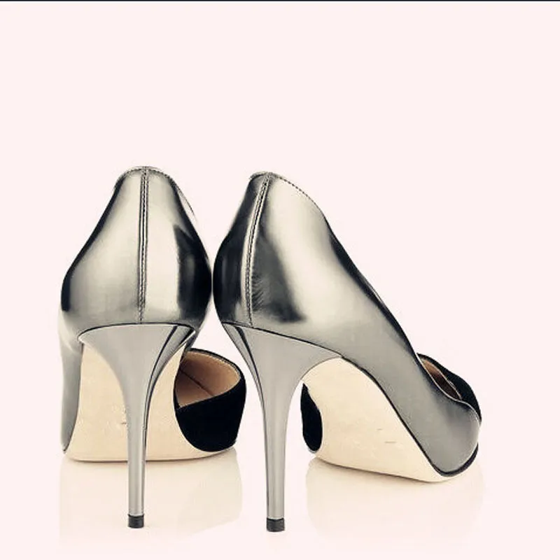 Simple Leather Suede Patchwork Point Toe Pumps