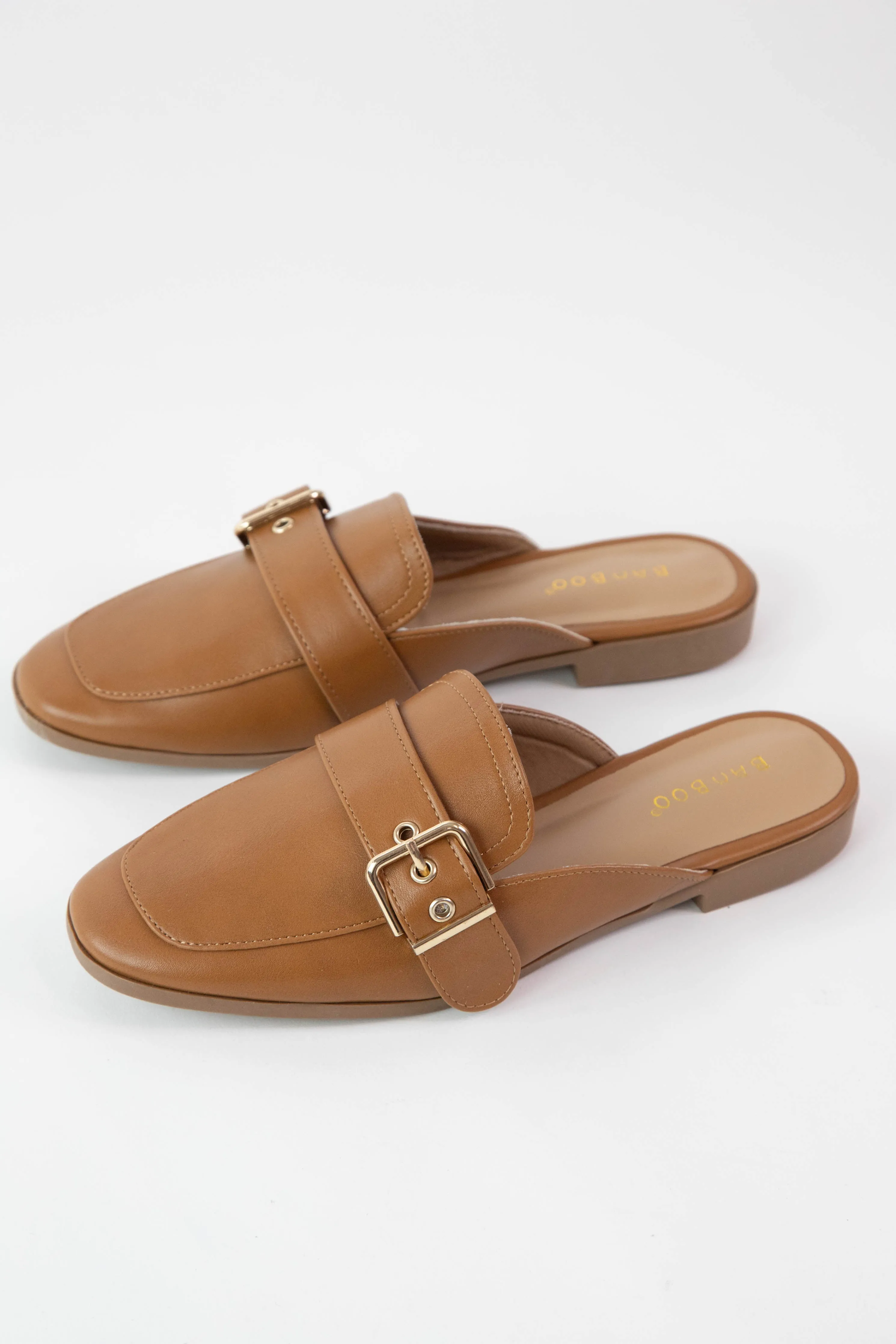 Stakes Side Buckle Mule, Cognac
